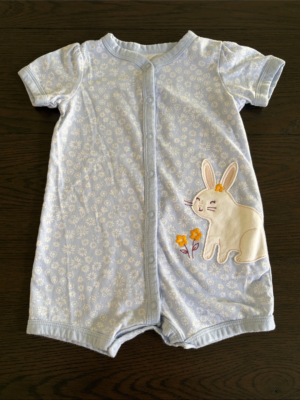Carters Blue Floral Bunny Short Sleeve Romper